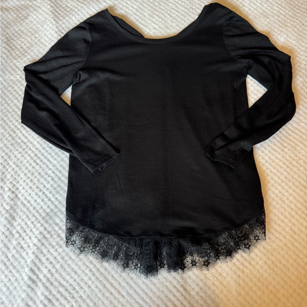 LC Lauren Conrad Black Lace Trim Long Sleeve Top